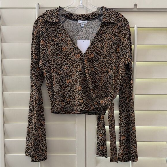 love, Fire Tops - love, Fire Leopard Print Wrap Blouse
